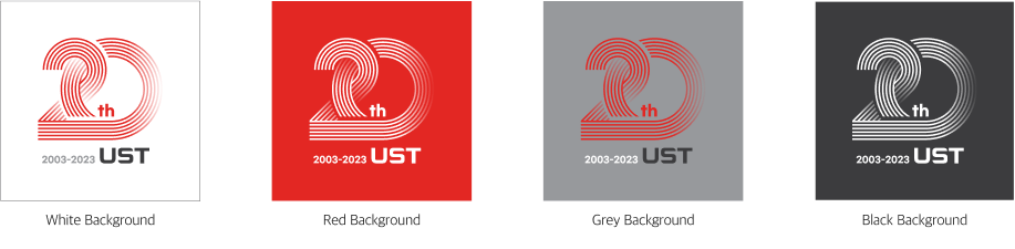 20th 2003-2023 UST White background, 20th 2003-2023 UST Red background, 20th 2003-2023 UST Grey background, 20th 2003-2023 UST Black background
